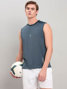 Technosport - Men Blue Solid Slim Fit Round Neck Sports Tank Top with Elastic Lite