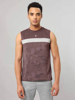 Technosport - Men Burgundy Jacquard Slim Fit Round Neck Sports Tank Top