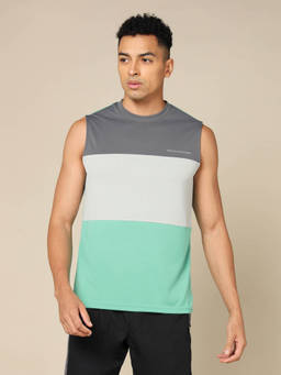 Technosport - Men Multi-Color Colorblock Slim Fit Round Neck Sports Tank Top with Techno cool+