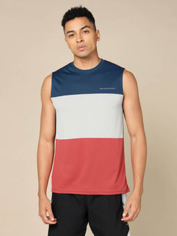 Technosport - Men Multi-Color Colorblock Slim Fit Round Neck Sports Tank Top with Techno cool+