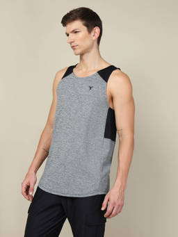 Technosport - Men Grey Colorblock Slim Fit Round Neck Sports Tank Top with Techno cool+
