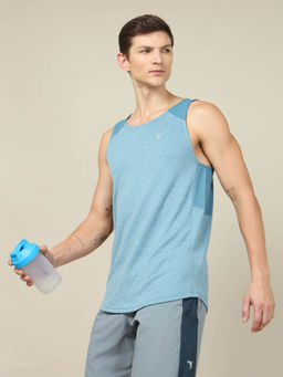 Technosport - Men Blue Colorblock Slim Fit Round Neck Sports Tank Top with Techno cool+