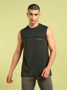 Technosport - Men Green Colorblock Slim Fit Round Neck Sports Tank Top with Techno cool+