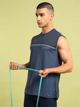 Technosport - Men Navy Blue Colorblock Slim Fit Round Neck Sports Tank Top with Techno cool+