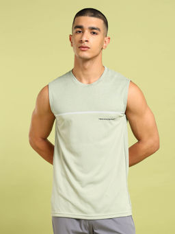 Technosport - Men Grey Colorblock Slim Fit Round Neck Sports Tank Top with Techno cool+