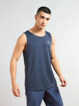 Technosport - Men Blue Melange Slim Fit Round Neck Sports Tank Top with Techno cool+