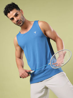 Technosport - Men Blue Solid Slim Fit Round Neck Sports Tank Top with Techno cool+