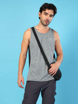 Technosport - Men Grey Melange Slim Fit Round Neck Sports Tank Top with Double Cool
