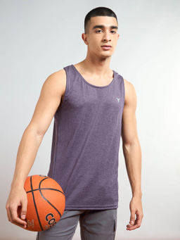 Technosport - Men Purple Melange Slim Fit Round Neck Sports Tank Top with Double Cool