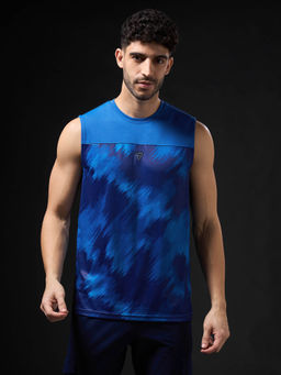 Technosport - Men Blue Printed Slim Fit Round Neck Sports Tank Top with Techno cool+