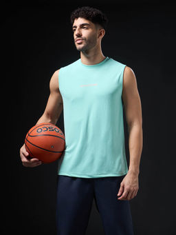 Technosport - Men Blue Solid Slim Fit Round Neck Sports Tank Top with Techno cool+