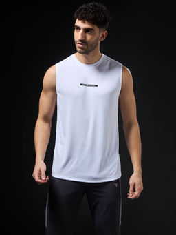 Technosport - Men White Solid Slim Fit Round Neck Sports Tank Top with Techno cool+
