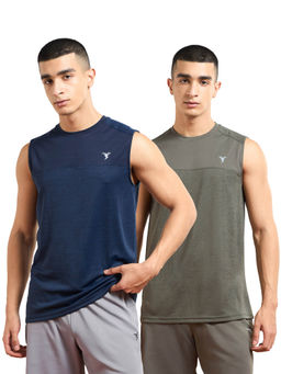 Technosport - Men Multi-Color Pack Of 2 Melange Slim Fit Round Neck Sports Tank Top with Double Cool