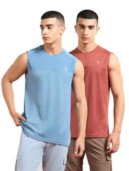 Technosport - Men Multi-Color Pack Of 2 Melange Slim Fit Round Neck Sports Tank Top with Double Cool