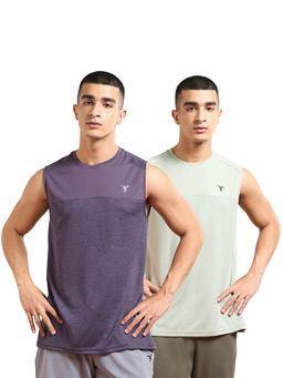 Technosport - Men Multi-Color Pack Of 2 Melange Slim Fit Round Neck Sports Tank Top with Double Cool