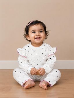 Mi Arcus - Girls White Polka Dot Pattern Co-Ord Set