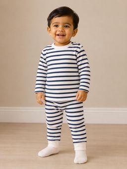 Mi Arcus - Boys Navy Blue-White Cotton Stripes Co-Ord Set
