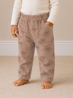 Mi Arcus - Girls Brown Bow Printed Corduroy Trouser