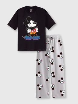 Napchief - Girls Black-Grey Mickey T-shirt with Pyjama