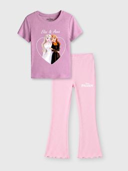 Napchief - Girls Pink Elsa and Anna Character T-shirt with Pant