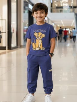 Napchief - Boys Navy Blue Graphic Printed T-shirt with Joggers