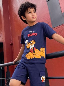Napchief - Boys Navy Blue Pluto Character T-shirt with Shorts