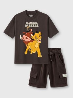 Napchief - Boys Brown Hakuna Matata Character T-shirt with Shorts