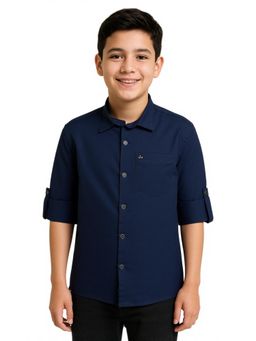 CHARCHIT - Boys Navy Blue Solid Shirt