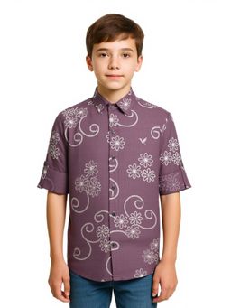 CHARCHIT - Boys Mauve Cotton Floral Embroidered Shirt