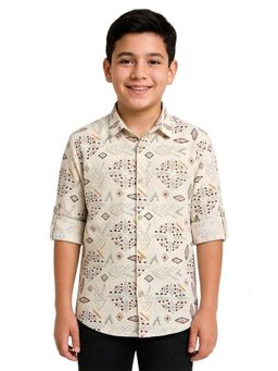 CHARCHIT - Boys Cream Cotton Tribal Printed Shirt