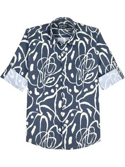 CHARCHIT - Boys Navy Blue Printed Shirt