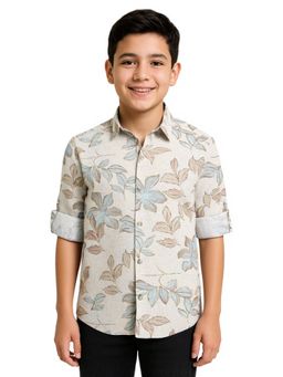 CHARCHIT - Boys Off White Cotton Floral Printed Shirt