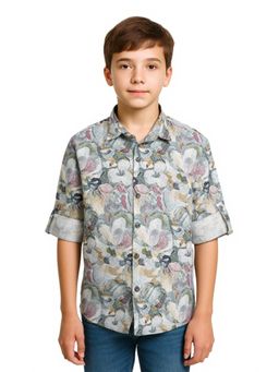 CHARCHIT - Boys Grey Cotton Floral Printed Shirt
