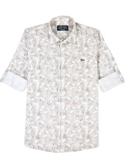 CHARCHIT - Boys Light Brown Cotton Floral Printed Shirt