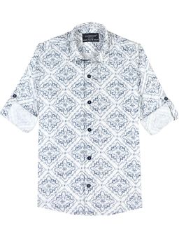 CHARCHIT - Boys Blue-White Cotton Printed Shirt