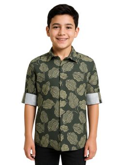 CHARCHIT - Boys Green Leaf Printed Shirt