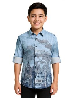 CHARCHIT - Boys Blue Graphic Printed Shirt