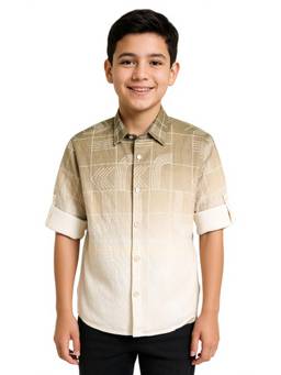 CHARCHIT - Boys Light Brown Geometric Printed Shirt