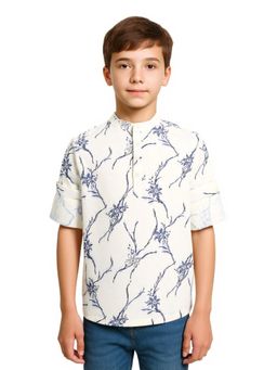 CHARCHIT - Boys Off White-Blue Cotton Floral Printed Shirt