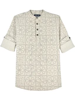 CHARCHIT - Boys Cream Cotton Geometric Printed Shirt