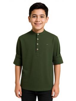 CHARCHIT - Boys Dark Green Solid Shirt