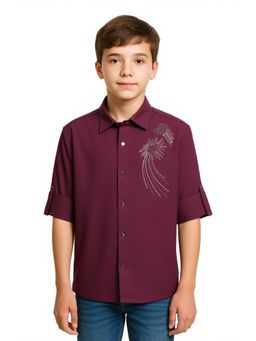 CHARCHIT - Boys Maroon Cotton Embellished Shirt