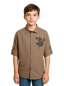 CHARCHIT - Boys Brown Cotton Embellished Shirt