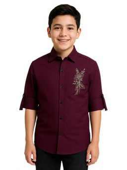 CHARCHIT - Boys Purple Embellished Beads Work Shirt