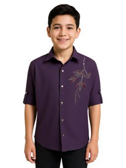 CHARCHIT - Boys Purple Cotton Embellished Shirt
