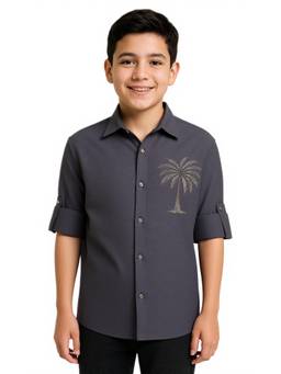 CHARCHIT - Boys Grey Embellished Tree Design Shirt