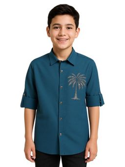CHARCHIT - Boys Teal Embellished Tree Design Shirt