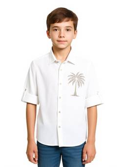 CHARCHIT - Boys White Embellished Tree Design Shirt