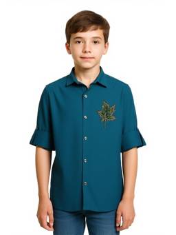CHARCHIT - Boys Teal Embellished Design Shirt