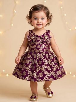 AJ Dezines - Girls Purple Floral Brocade Dress